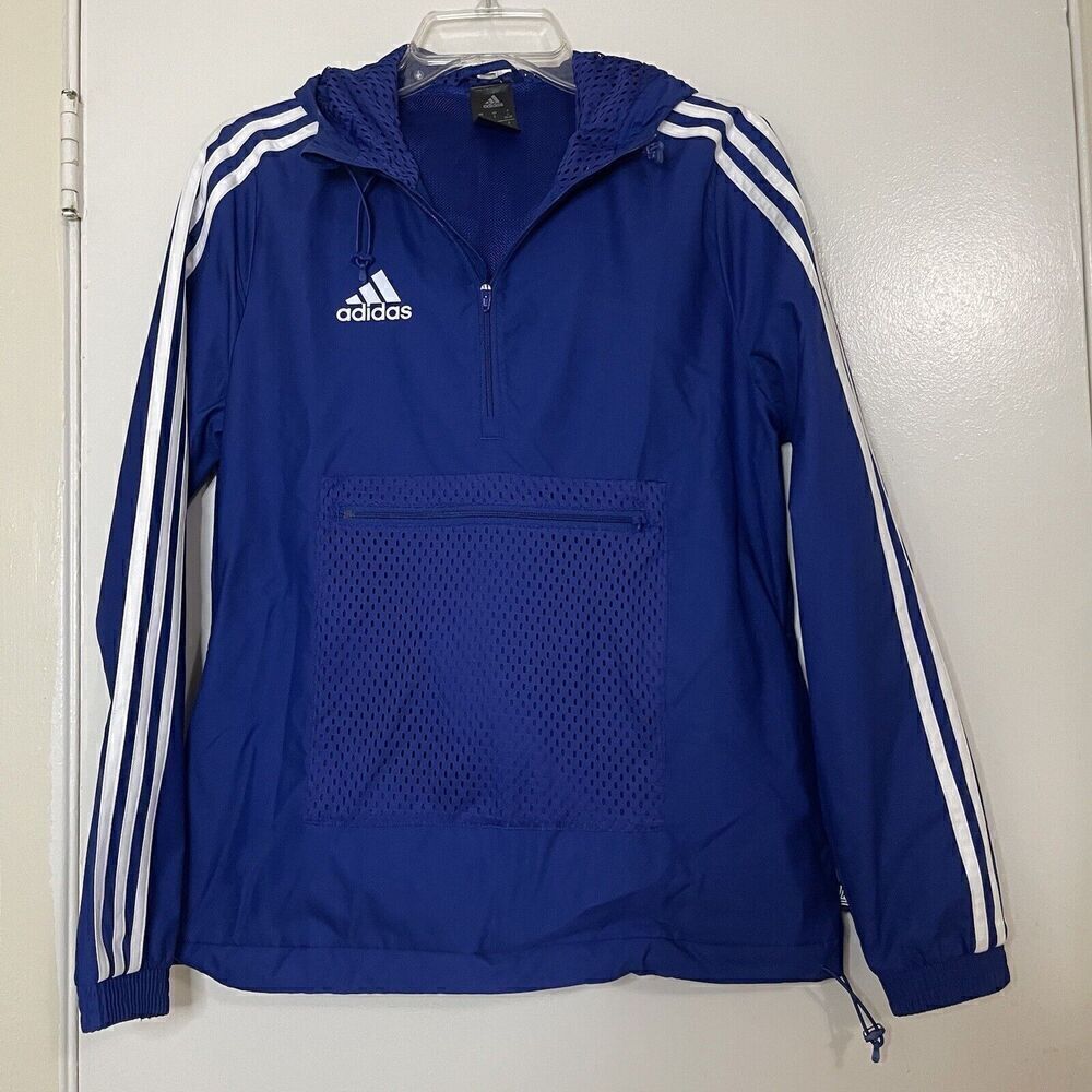 ADIDAS Blue half zip pullover hooded windbreaker jacket men small